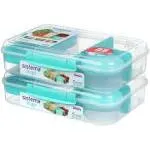 Sistema Bento Create to Go 6-Cup Food Storage Container Bento Box with Lid and Dividers, 2 Pack, Minty Teal