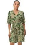 ellos Women's Plus Size Flutter Sleeve Surplice Romper - 14/16, Green Multi Fern