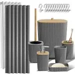 Elegant Grey Bathroom Set - Complete 20PC Accessories with Shower Curtain