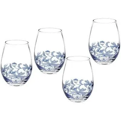 Spode Blue Italian Set of 4 (19 oz) Stemless Wine Glasses