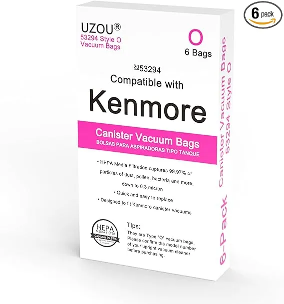 Kenmore 53294 6 Pack Type O HEPA Vacuum Bags for Upright Vacuums