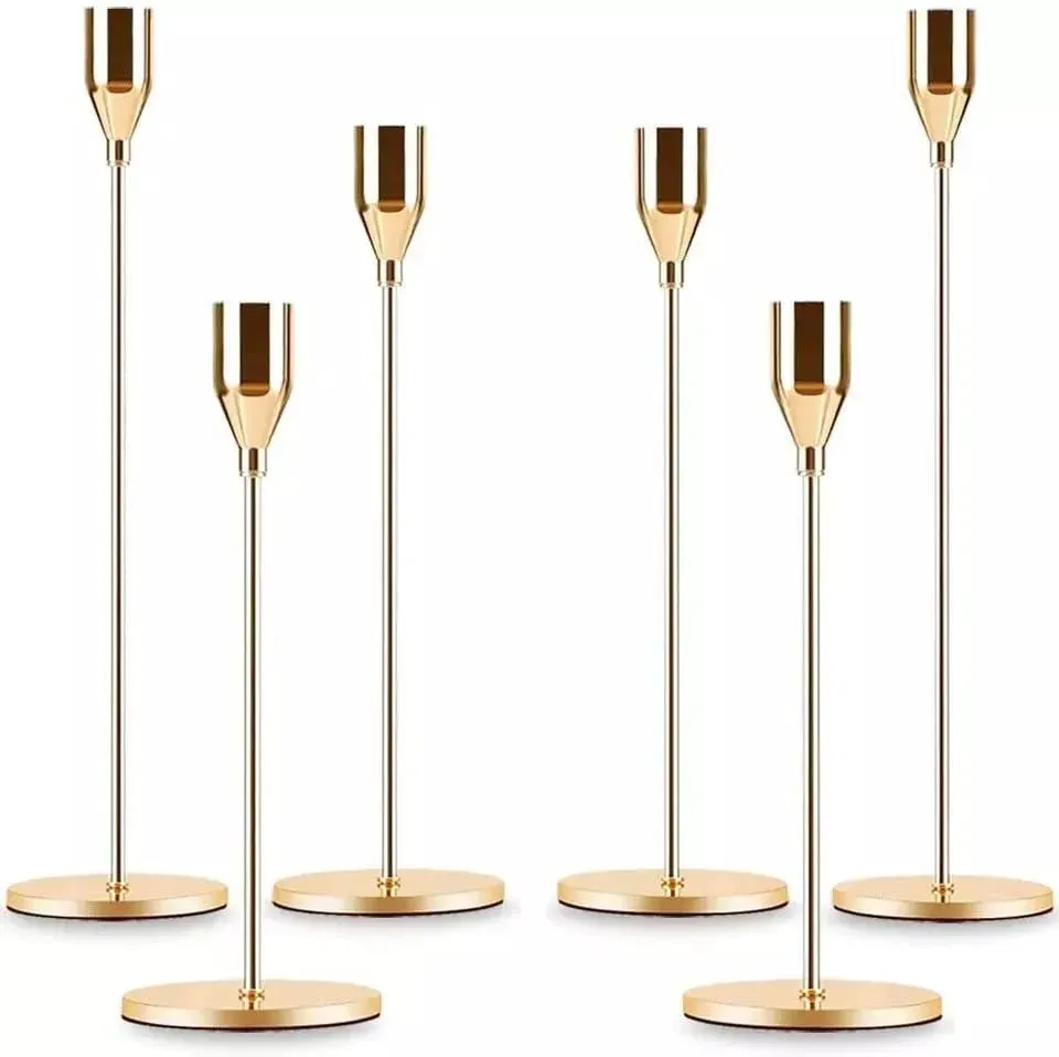 Candlestick Holders Set of 6 - Candlestick Holder for Taper Candles - Modern and Elegant Metal Candle Holders - Tall Candlesticks Ideal for Weddings and Anniversaries (Rose Gold)