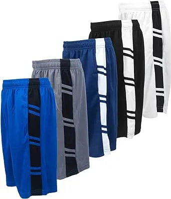 Brooklyn Vertical Boys 5-Pack Athletic Mesh Basketball Shorts with Pockets