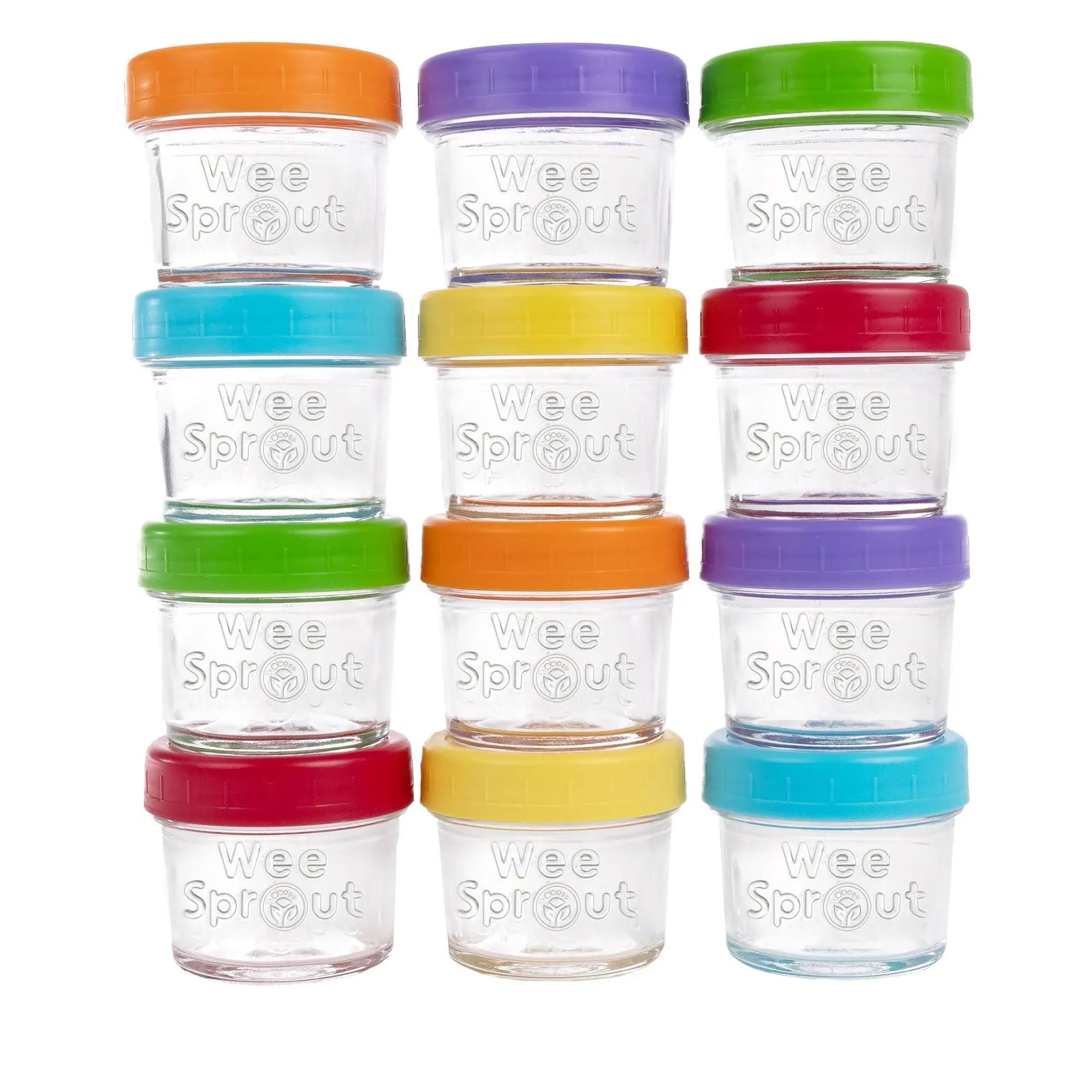 WeeSprout Glass Baby Food Storage Jars - 12 Set, 4 oz Baby Food Jars with Lids, Freezer Storage, Reusable Small Glass Baby Food Containers, Microwave & Dishwasher Friendly, for Infants & Babies