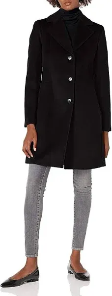 Calvin Klein Womens Single-Breasted Wool Blend Coat