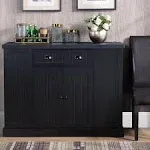 Homcom Fluted-Style Wooden Kitchen Island Storage Cabinet with Drawer, Open Shelving, and Interior Shelving for Dining Room, Black