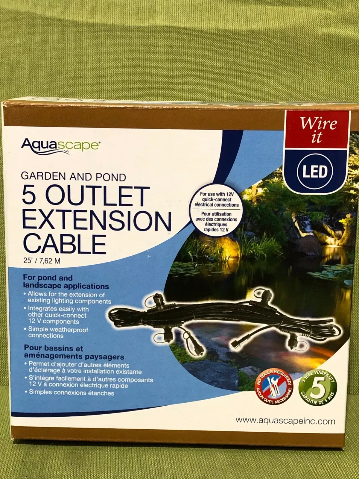 Aquascape 84023 LED Light Extension Cord with 5 Universal 2-pin Connectors - 25&#039;