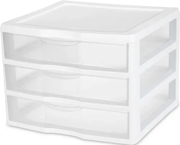 Sterilite Clearview Compact Stacking 3 Drawer Storage Organizer System, 16 Pack