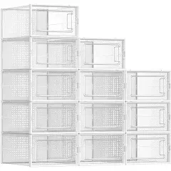 SONGMICS Pack of 18 Stackable Shoe Storage Organizers, Transparent and Black, Size: 12