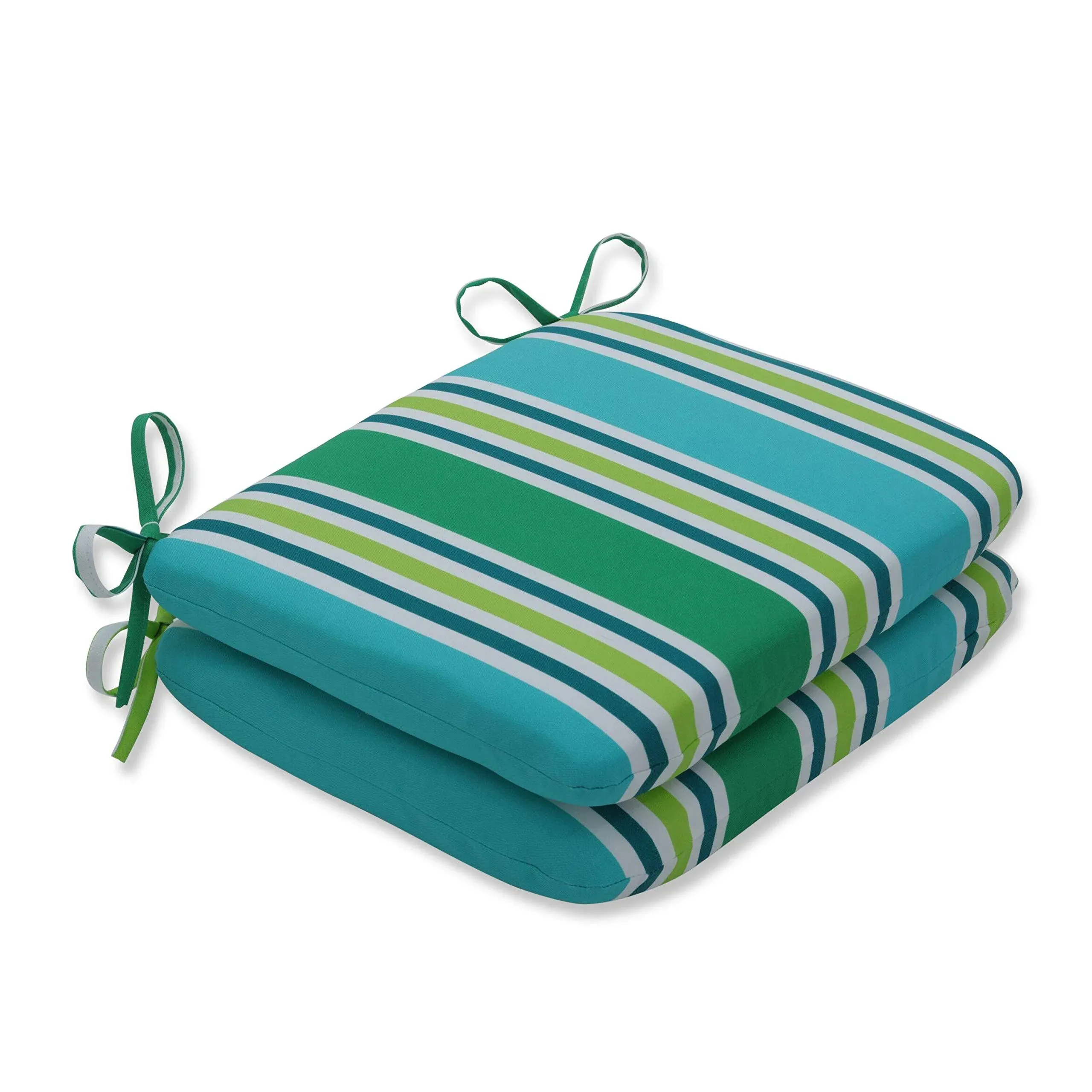 Pillow Perfect Aruba Stripe Rounded Corners Seat Cushion, Set of 2 - Blue/Green