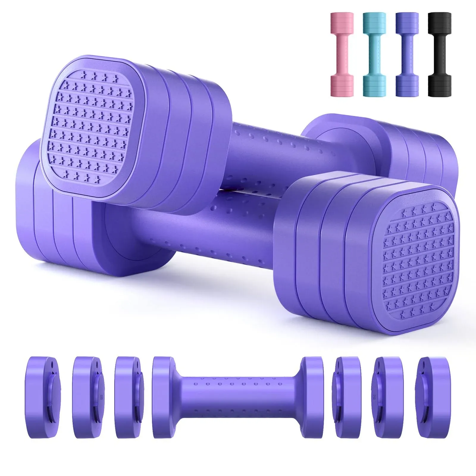 Zempox Adjustable Dumbbell Set of 2, 4 in 1 Free Weights Dumbbells Set for Women, Hand Weights for Women at Home, Each 2lb 3lb 4lb 5lb with TPU Soft