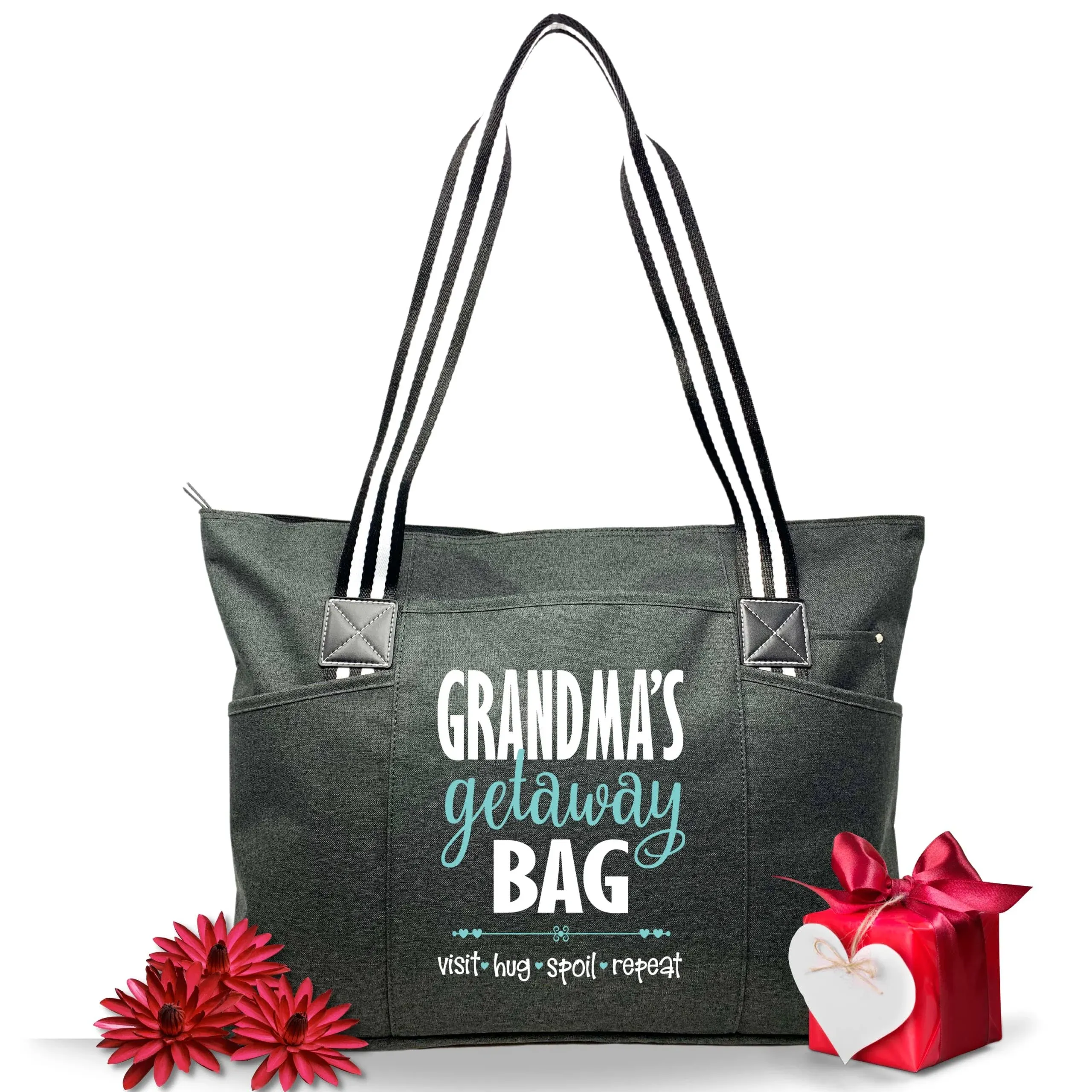 Brooke &amp; Jess Designs Grandma Getaway Large Zippered Tote Bag with Pockets fo...