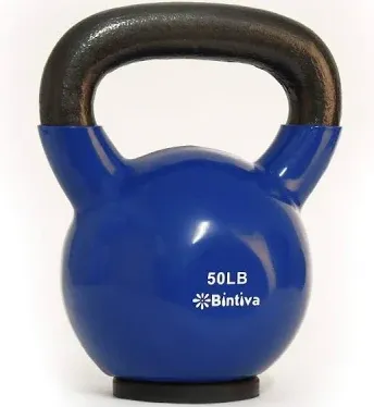 Bintiva Kettlebells - Professional Grade, Vinyl Coated, Solid Cast Iron Weights with A Special Protective Bottom