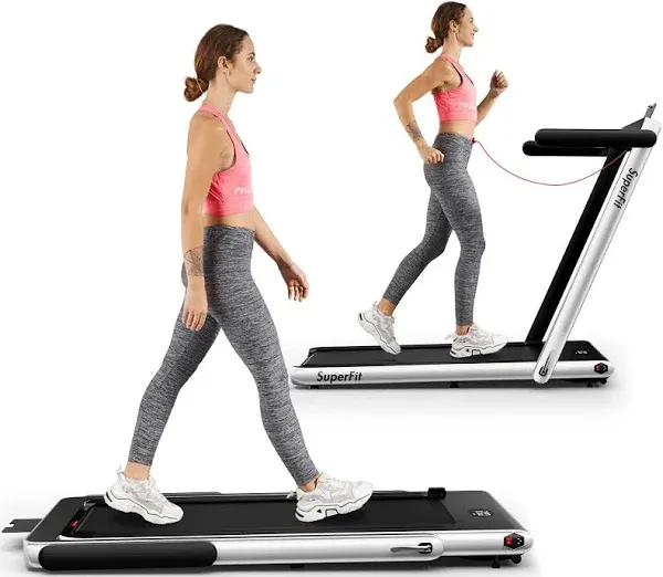 Goplus 2 in 1 Folding Treadmill, 2.25HP Superfit Under Desk Electric Treadmill, Installation-Free with Blue Tooth Speaker, Remote Control, APP Control and LED Display, Walking Jogging for Home Office