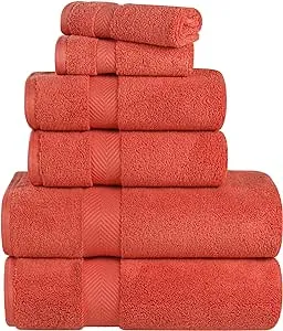 Superior Zero Twist 100% Cotton Bathroom Towels, Super Soft, Fluffy, and Absorbent, Premium Quality 6 Piece Towel Set with 2 Washcloths, 2 Hand Towels, and 2 Bath Towels, Brick