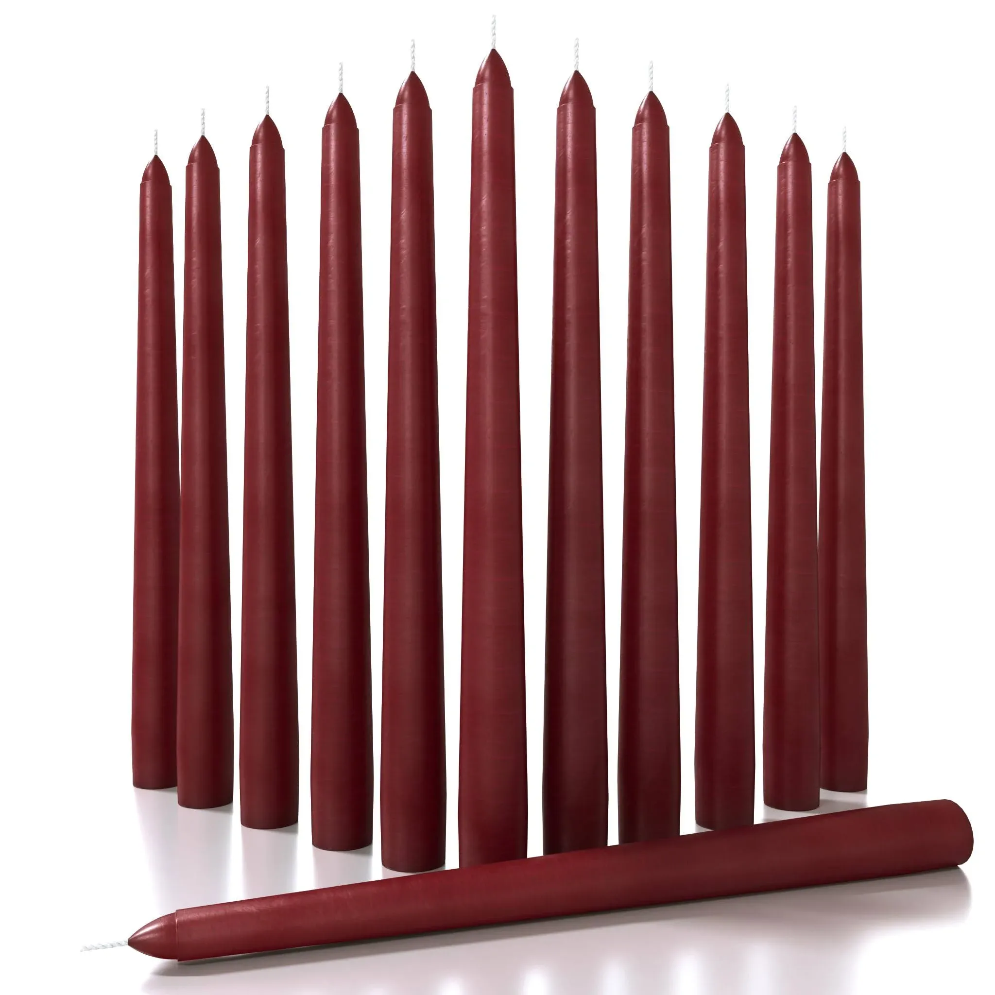 CANDWAX 12 inch Taper Candles Set of 12 - Dripless and Smokeless Candle Unscented - Slow Burning Candle Sticks Perfect as Dinner Candles and Household Candles - Burgundy Candles Taper