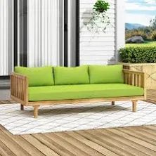 Claremont Outdoor 3 Seater Acacia Wood Daybed with Cushions, Teak and Green