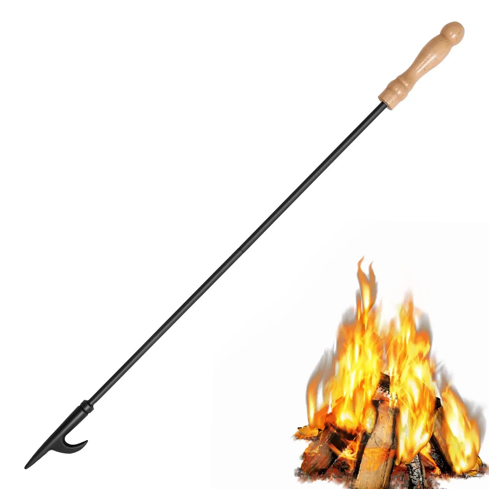 AGM Fire Poker for Fire Pit, 32" Long Heavy Duty Campfire Poker Stick with Wooden Handle for Camping, Fireplace, Bonfires, Rust Resistant Portable