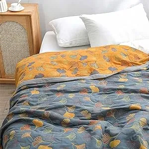 RVUEM Ownkoti Ginkgo Quilt, Warm and Ultra Soft Ownkoti Blanket, Ginkgo Leaf Pattern Cotton Reversible Quilt, Breathable Ginkgo Reversible Quilt, Couch Blanket,Yellow,230×250cm