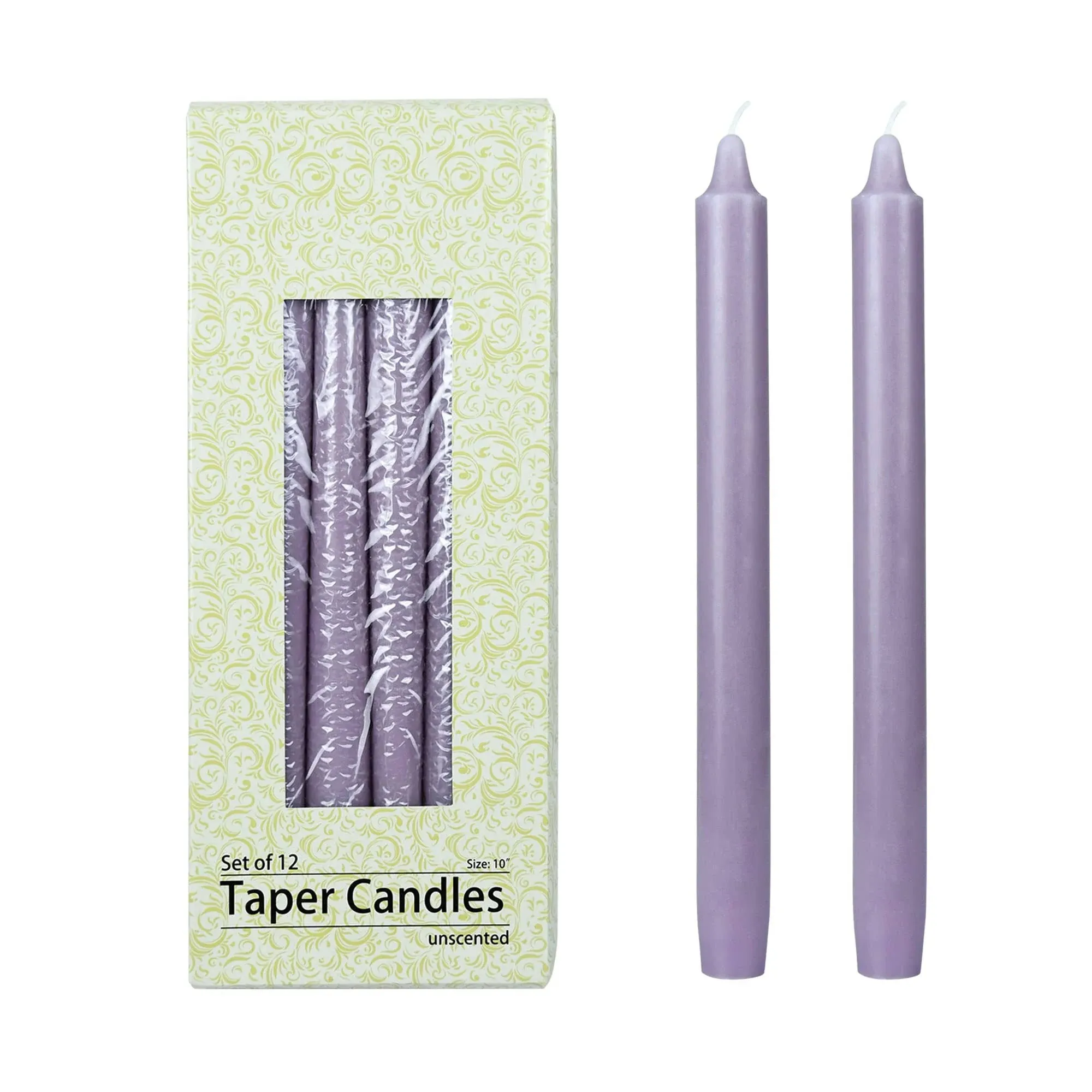 Zest Candle 12-Piece Taper Candles, 10-Inch, Lavender Straight