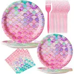 JESTAR 96 Pcs Mermaid Party Decorations, Mermaid Birthday Party Supplies Plates and Napkins Sets Ocean Theme Dessert Plates Napkins for Girls Baby Shower Mermaids Birthday Party Serves 24