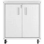 Manhattan Comfort Fortress 31.5" Mobile Garage Cabinet with Shelves in White