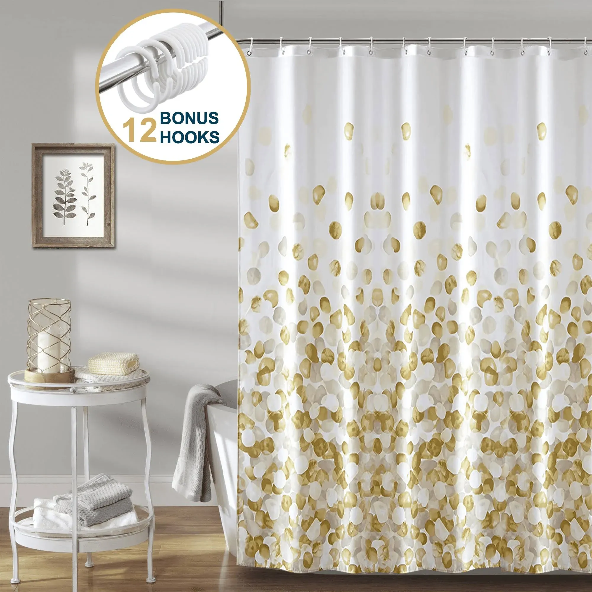 Comfitime Shower Curtain - Heavy Duty Mildew-Resistant Fabric Bathroom Curtain, Waterproof, Machine-Washable, Weighted Hem, Rose Petal Floral Design,