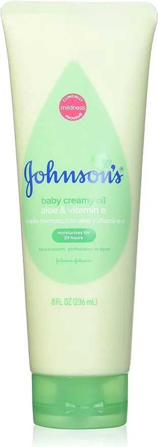 Johnson's Baby Creamy Body Oil with Aloe & Vitamin E for Delicate Skin, Hypoallergenic - 8 fl oz