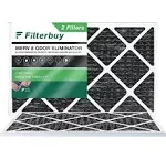 Filterbuy 14x25x1 Air Filter MERV 8 Odor Eliminator (2-Pack), Pleated HVAC AC Furnace Air Filters Replacement with Activated