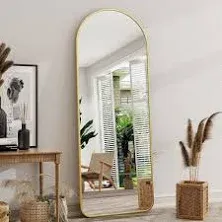 Arched Full Length Mirror, Arch Floor Mirror with Stand, 64"x21" Full Length Mirror Wall Mirror Hanging or Leaning Arched-Top Full Body Mirror with Stand for Bedroom, Dressing Room, Gold