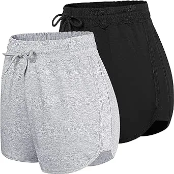 2 Pack Cotton Yoga Short Women Summer Casual Running Gym Sports Waistband Shorts