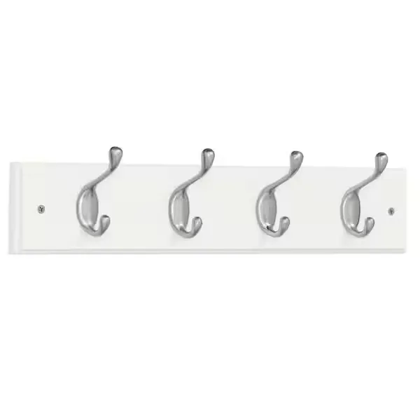 Liberty 18 in. White and Satin Nickel Heavy Duty Hook Rack 129849