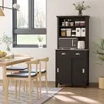 HOMCOM 67" Freestanding Buffet with Hutch Kitchen Pantry Storage Cabinet with Sliding Doors Drawers and Open Shelves Adjustable Shelving Black