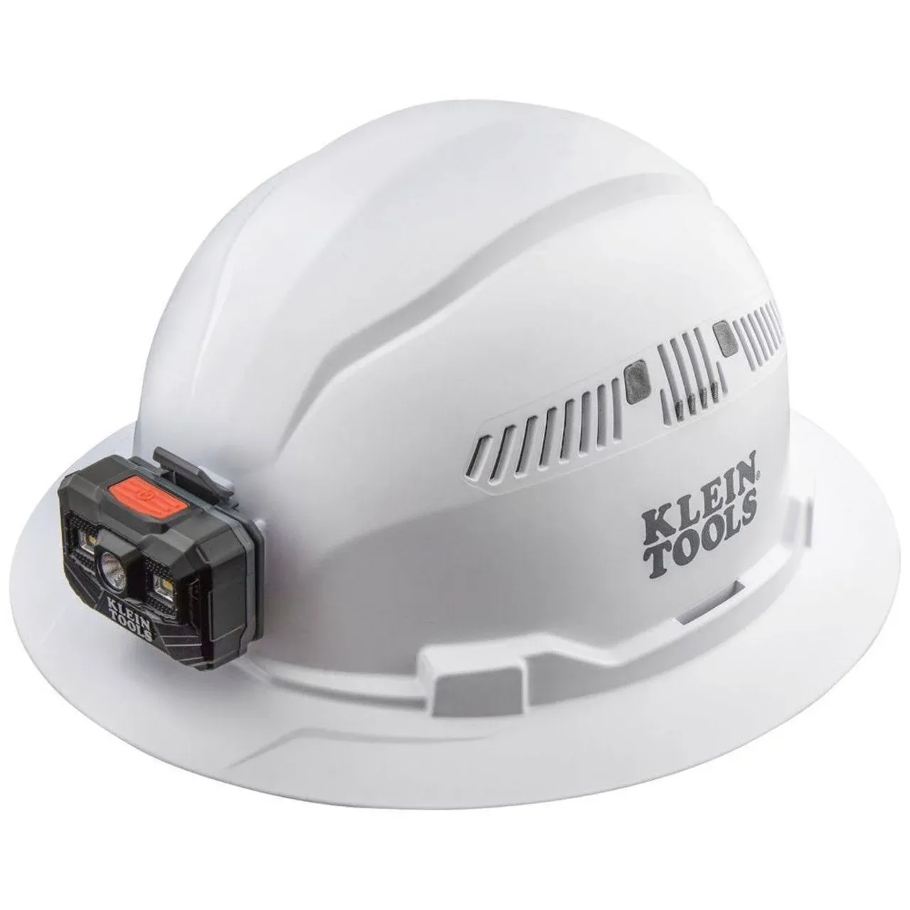 Klein Tools 60407RL Full Brim Hard Hat with Rechargeable Headlamp, Vented, White