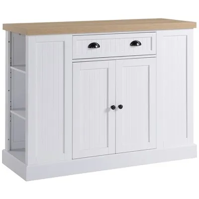 HOMCOM 47" Fluted-Style Wooden Kitchen Island Kitchen Countertop Storage Cabinet with Drop Leaf