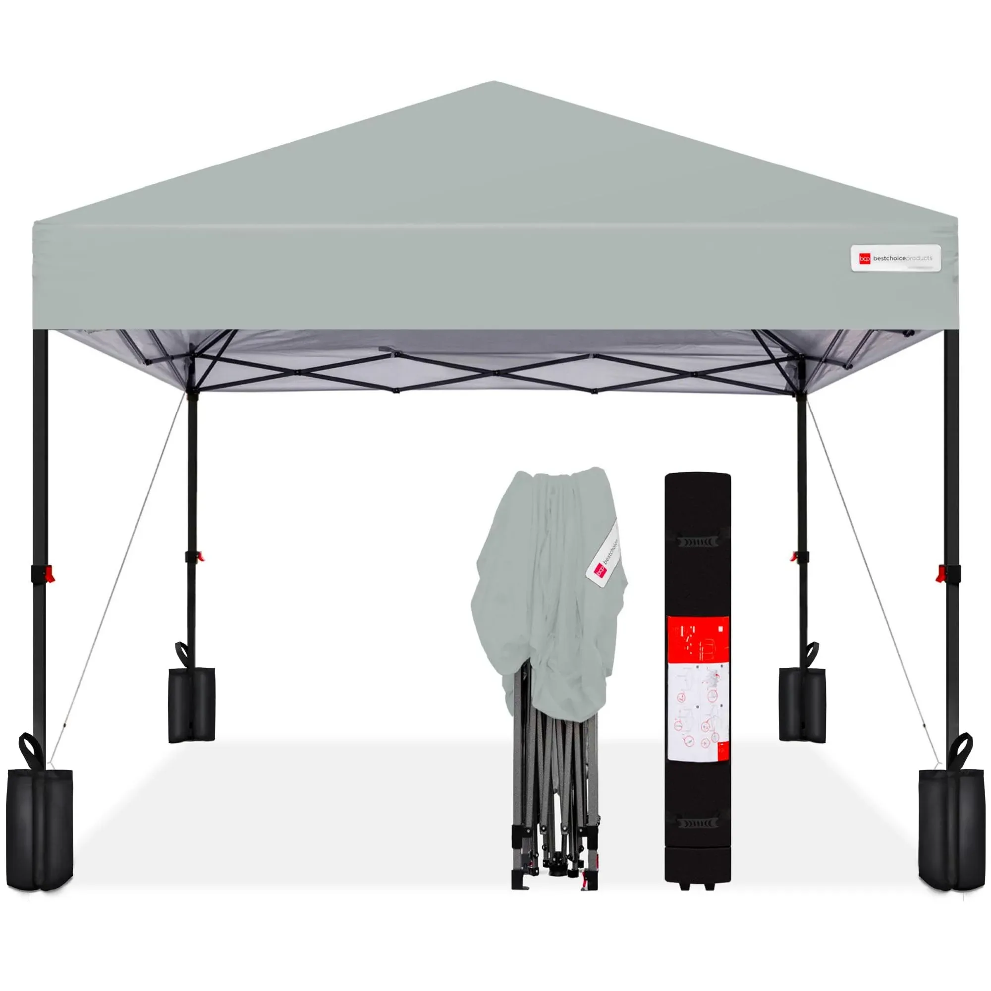 Best Choice Products 8x8ft Easy Setup Pop Up Canopy w/ 1-Button Setup, Wheeled Case, 4 Weight Bags - Silver