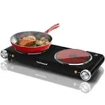 Hot Plate, Techwood 1800W Dual Electric Stove, Countertop Stove Double Burner for Cooking, Infrared Ceramic Hot Plates Double Cooktop, Brushed