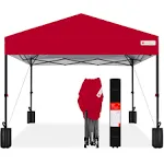 Best Choice Products 8x8ft Easy Setup Pop Up Canopy w/ 1-Button Setup, Wheeled Case, 4 Weight Bags - Red