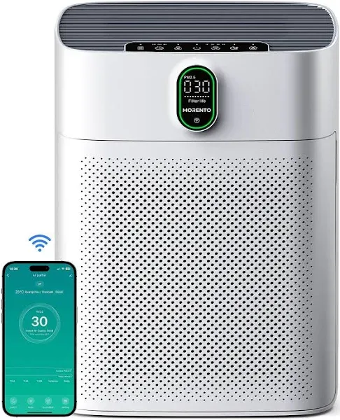 MORENTO Smart Air Purifier for home Large Rooms up to 1076 ft², Pure White 