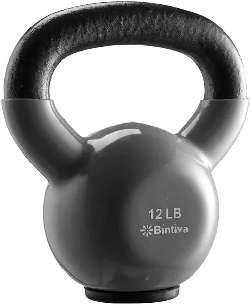 Bintiva Kettlebells - Professional Grade, Vinyl Coated, Solid Cast Iron Weights with A Special Protective Bottom