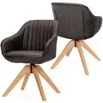 Modern Leathaire Set of 2 Swivel Accent Chair with Beech Wood Legs-Brown - Colo