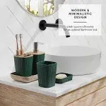 Clara Clark Bamboo Bathroom Accessories Set with Shower Curtain Set, Toilet Brush, Trash Can & Soap Dispenser - Complete Set - Hunter Green