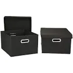 Household Essentials Fabric Storage Boxes with Lids and Handles, Black