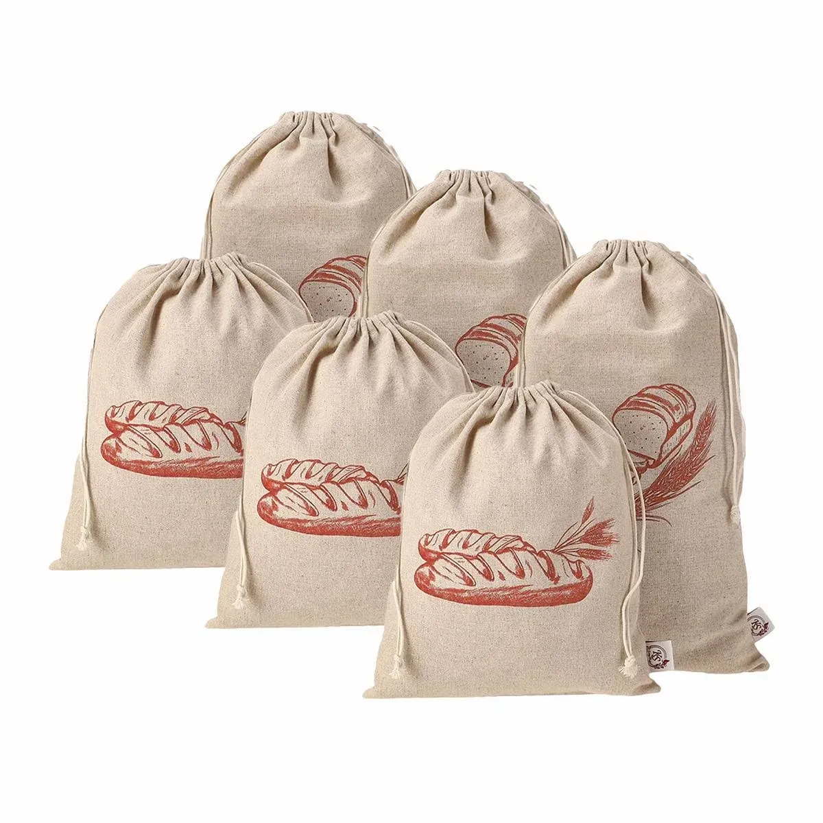 K&S Easy Shop Bread Bags for Homemade Bread - Pack of 6 Linen Bread Bag for Bread, Vegetables, Fresh Bread Storage & Baguettes Storage - 3