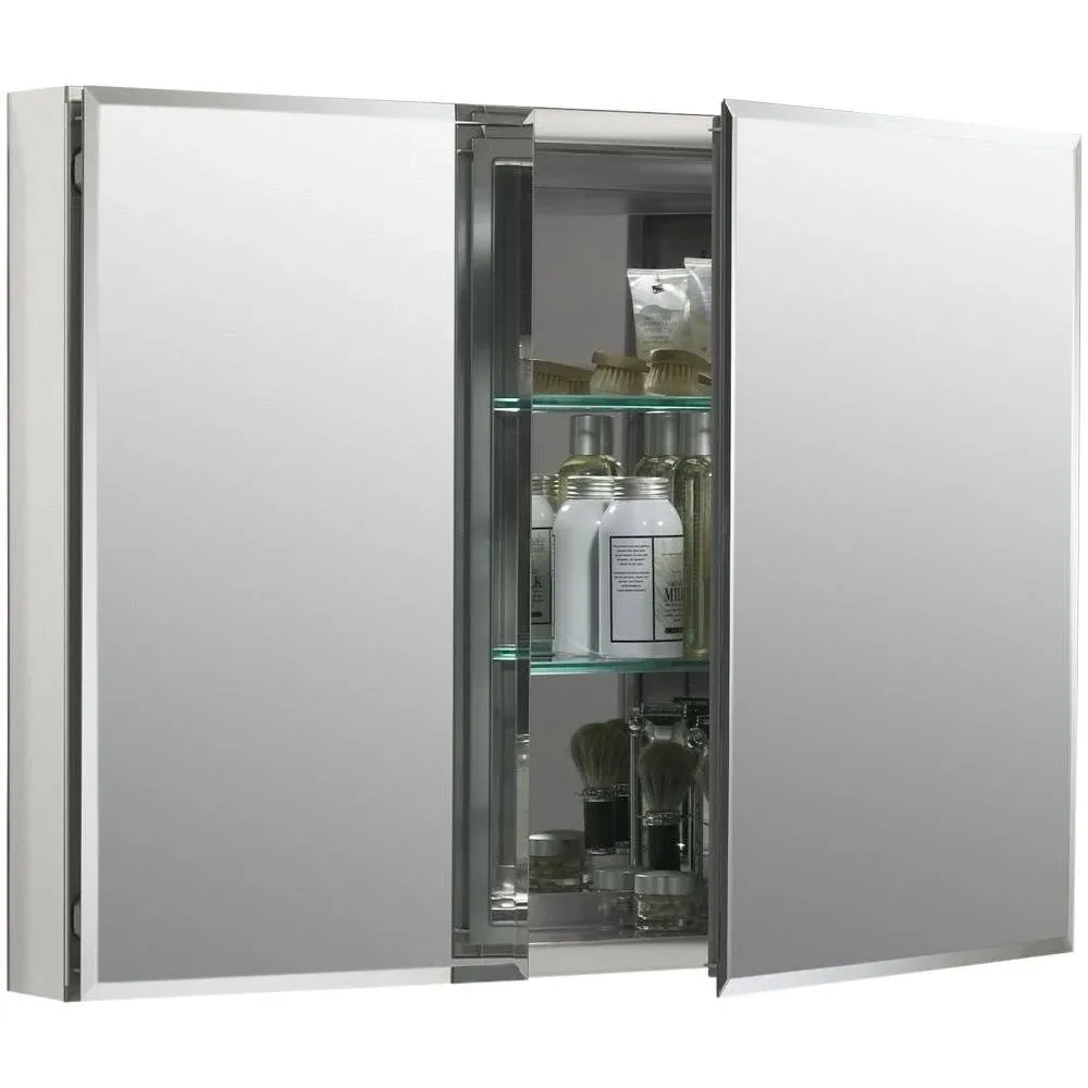 Kohler K-CB-CLC3526FS 35" W x 26" H Aluminum Two-Door Medicine Cabinet with Mirrored Doors Beveled Edges