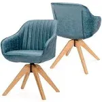 Modern Leathaire Set of 2 Swivel Accent Chair with Beech Wood Legs-Blue丨Costway