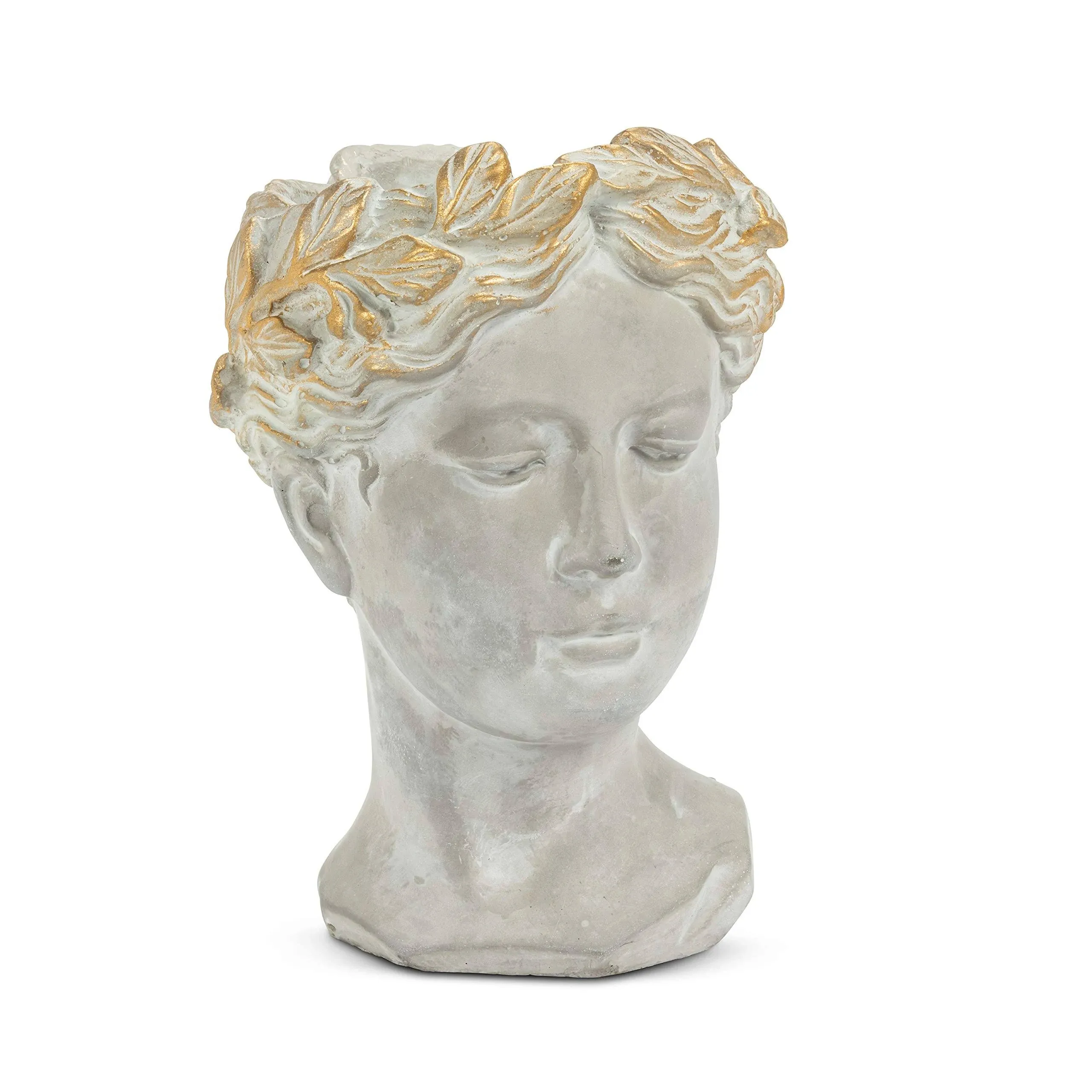 Abbott Collection Aphrodite Head Planter – Medium Indoor and Outdoor Planter Pots - Whimsical Woman Statue Head Planter for Flowers and Succulents (8.5 inch, Grey/Gold)