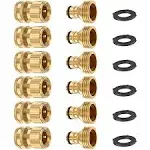 Garden Hose Quick Connector Solid Brass,3/4 inch GHT Thread Fitting No-Leak Water Hose Fittings Female and male Adapter (6 Sets), Gold