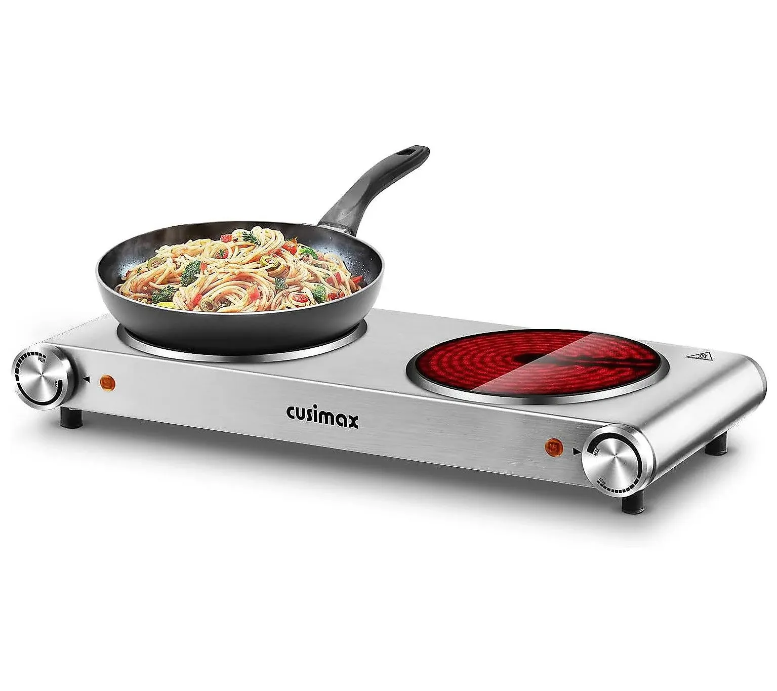 Cusimax 1800W Electric Double Hot Plate, Silver Infrared Stove