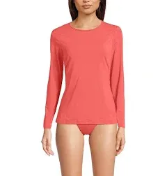 Lands' End Women's Crew Neck Long Sleeve Rash Guard UPF 50 Sun Protection Swim Tee